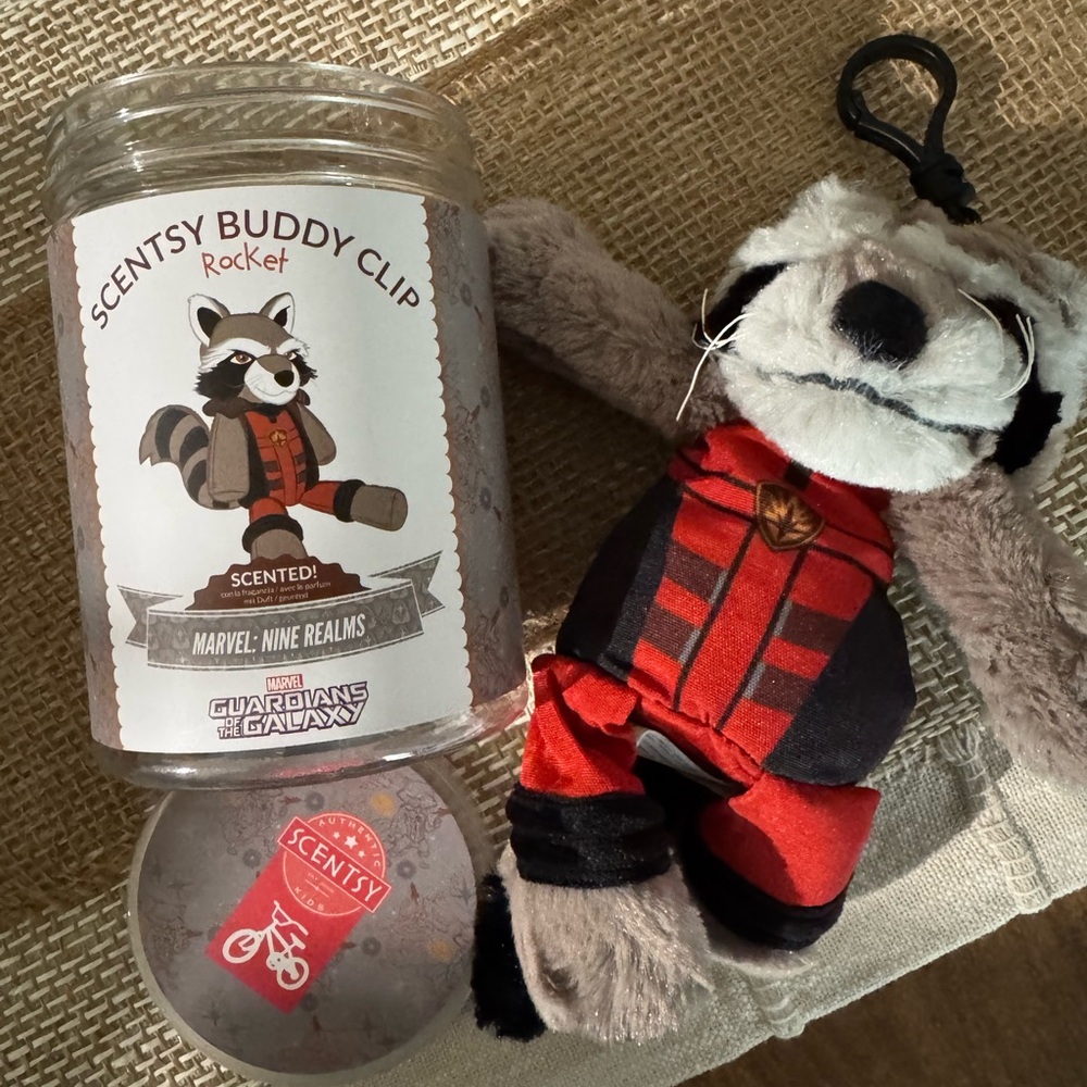 Scentsy Rocket Buddy Clip Plush - Red Plaid & Gray Fur